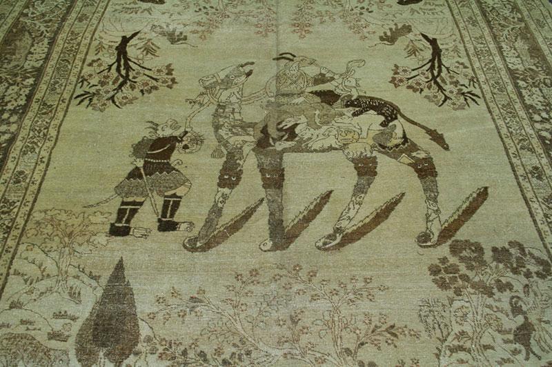Antique Pictorial Persian Haji Jalili Tabriz Rug