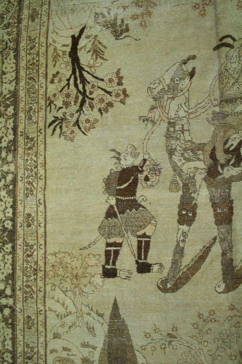 Antique Pictorial Persian Haji Jalili Tabriz Rug