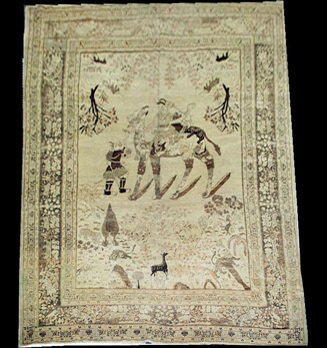 Antique Pictorial Persian Haji Jalili Tabriz Rug