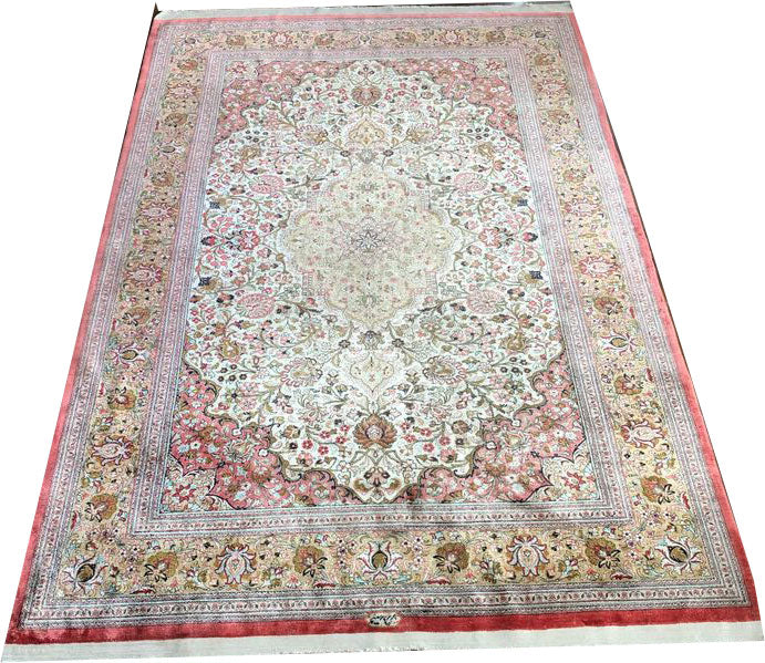 A Stunning 100% Silk On Silk Signed 600 KPSI Persian Qum Rug