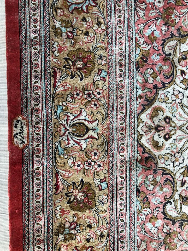 A Stunning 100% Silk On Silk Signed 600 KPSI Persian Qum Rug