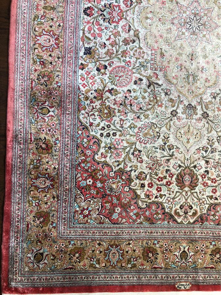 A Stunning 100% Silk On Silk Signed 600 KPSI Persian Qum Rug