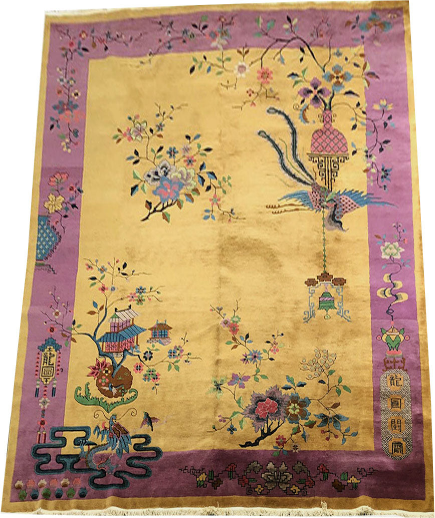 A 2nd To None Antique 9'x12' Light Gold/Purple Art Deco Chinese Rug
