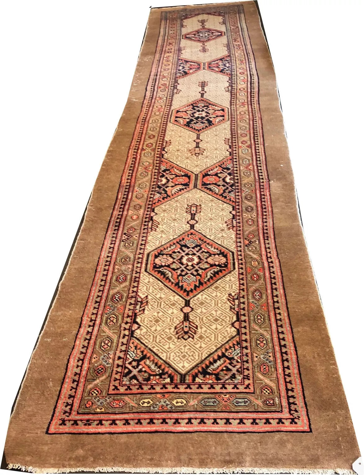 A Sensational Antique 16' Long Multi Medallion Persian Sarab Runner Rug