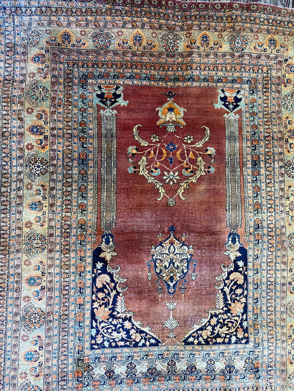 A 19th Century 100% Silk Persian Haji Jallili Prayer Rug