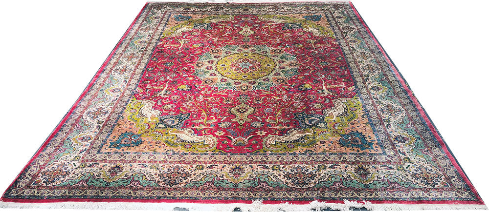 Antique Super 100% Silk 400+ KPSI 10'x13' Persian Tabriz Rug