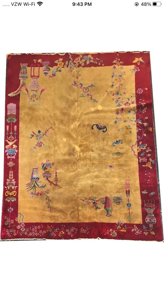 Antique Gold Ground Art Deco Chinese Rug