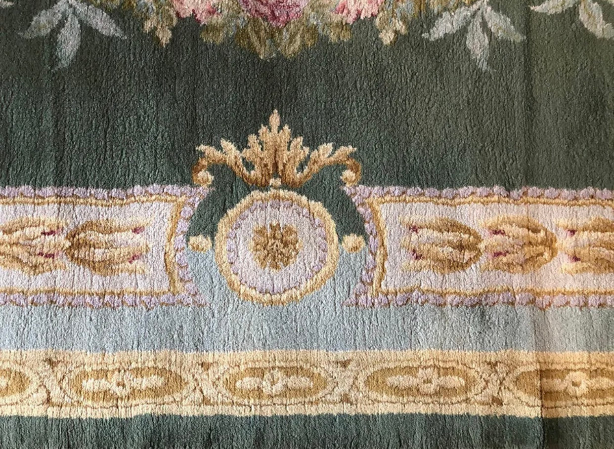 Antique 9’x 15’ English Chenille Rug with French Savannerie Design