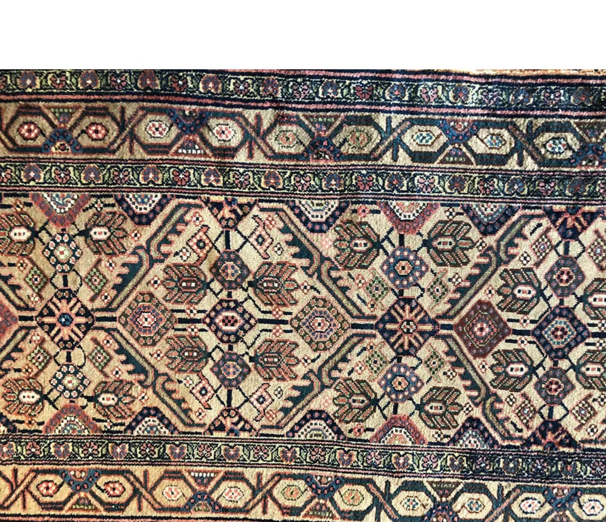 An Antique Decorative 16’ Long Persian Camel Hair  Hallway Runner Rug