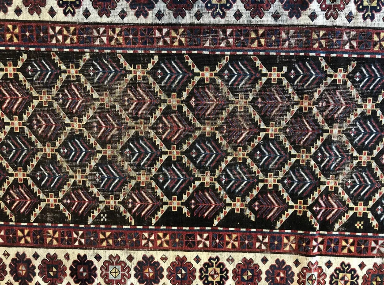 An Antique 14’ Long Worn Out Caucasian Gallway Runner Rug