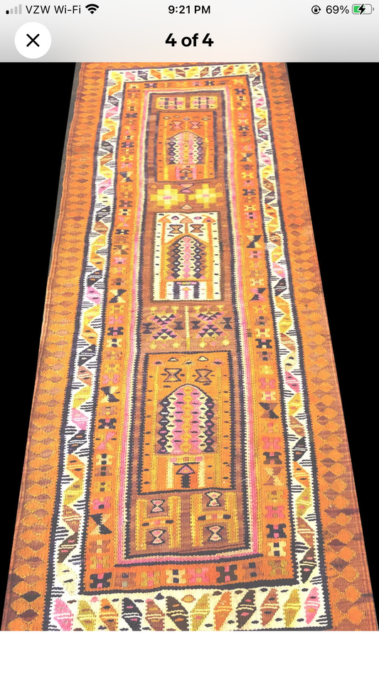 A Vintage Tribal Flat Weave Moroccan Runner Rug