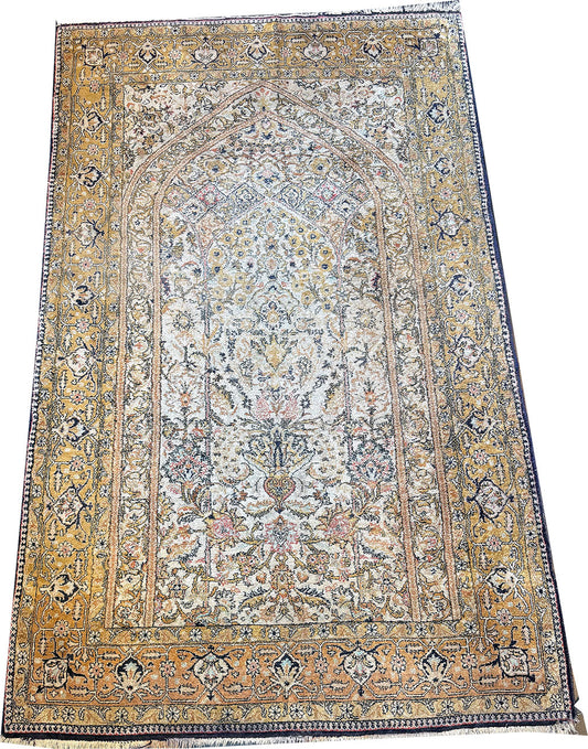 A Vintage 100% silk On Silk Persian Qum rug