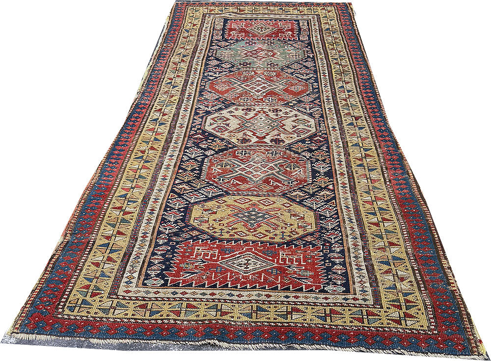 A Must See Late 19th Century Tribal Caucasian Kazak Runner Rug
