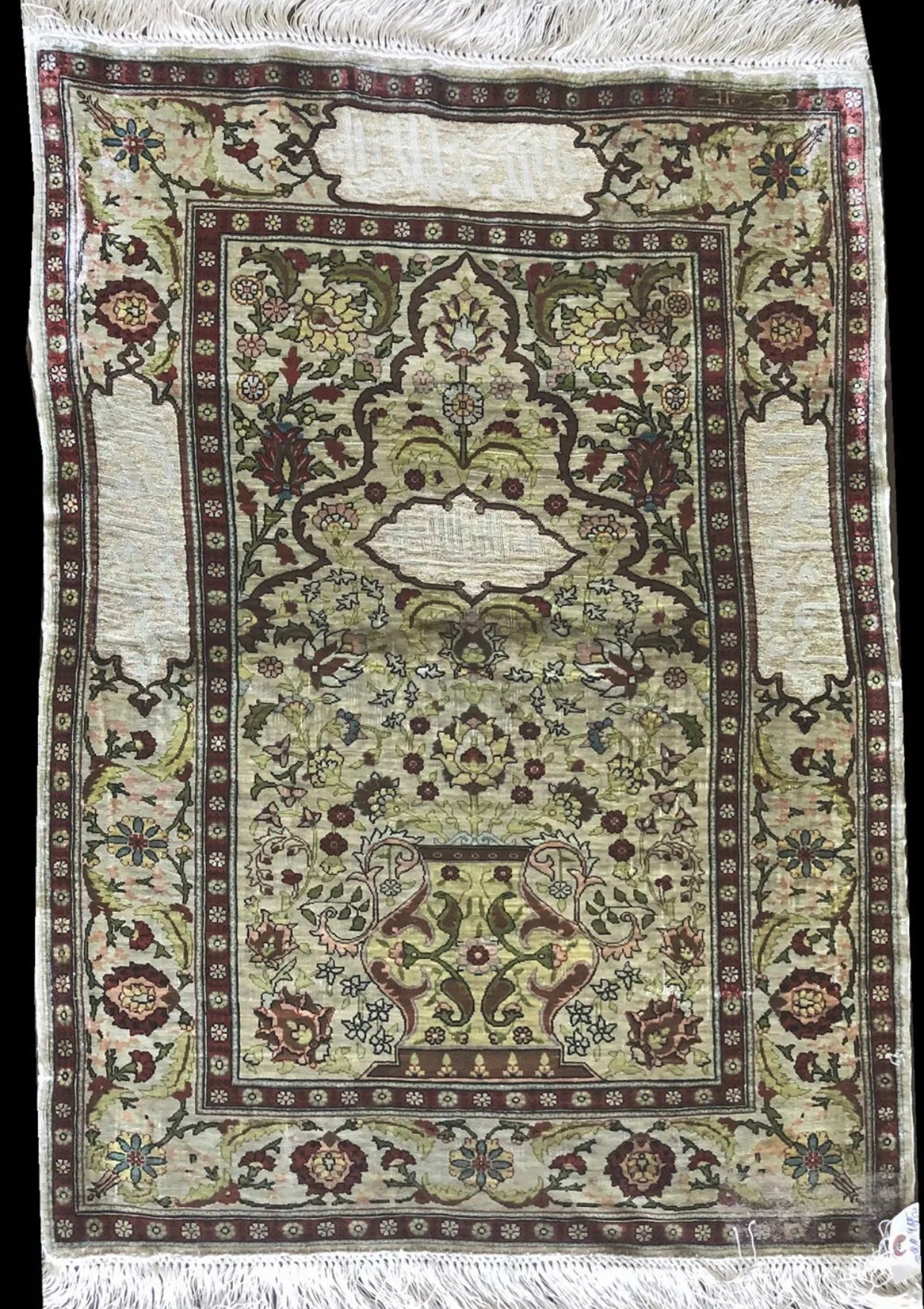 A Vintage Turkish Silk Hereke Rug With Metal Threds