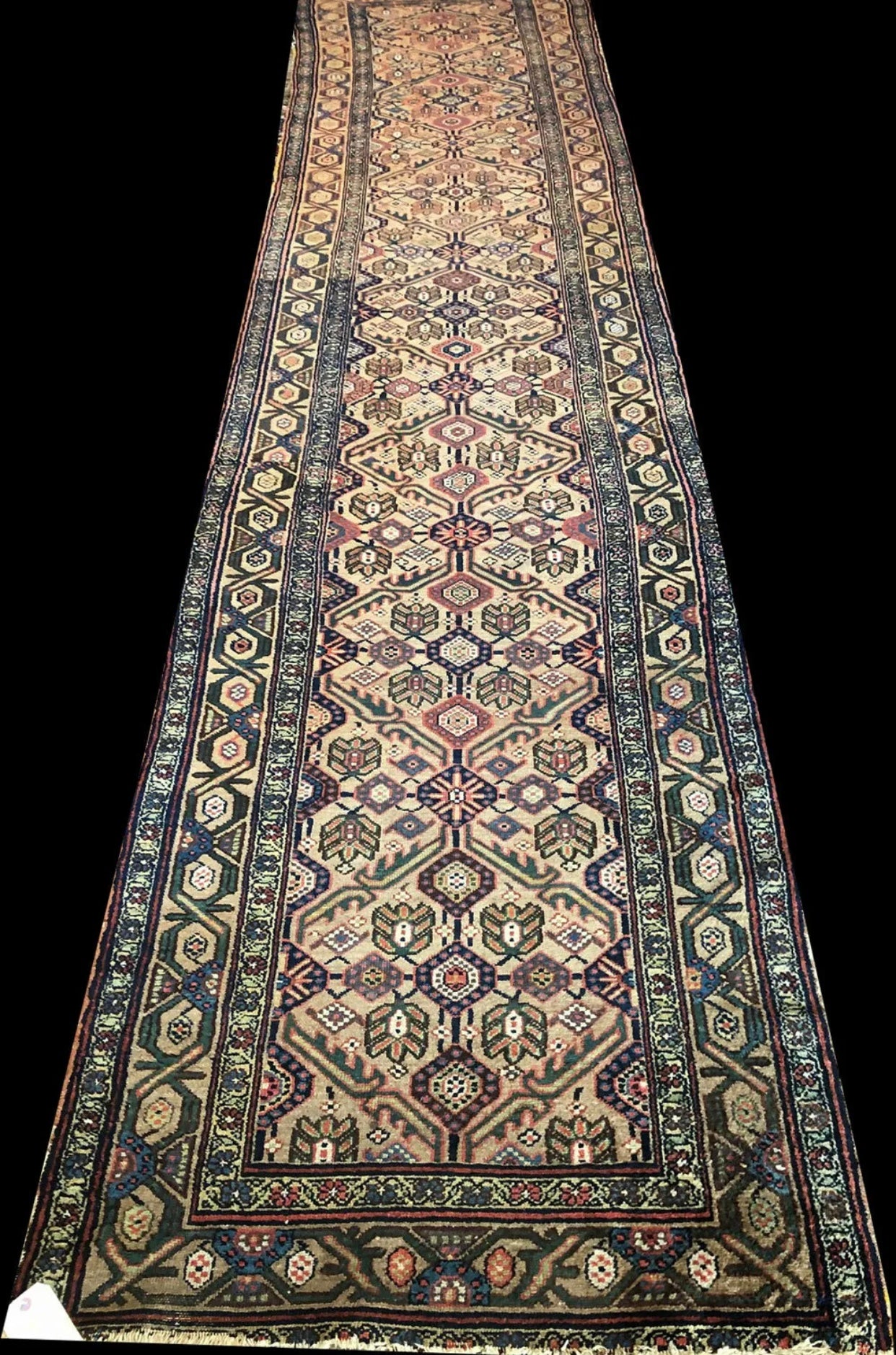 An Antique Decorative 16’ Long Persian Camel Hair  Hallway Runner Rug