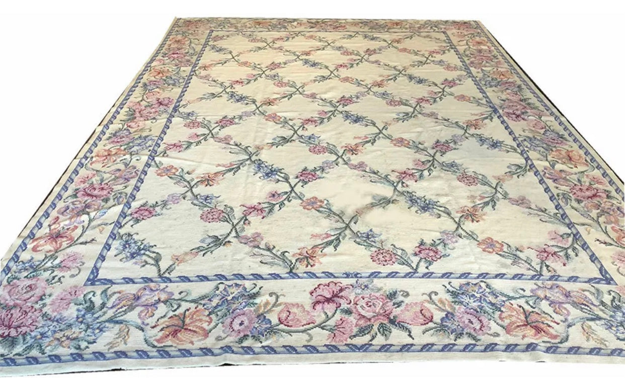 An Antique Rare 10’x14’ Portuguese Flat Weave Needlepoint Rug