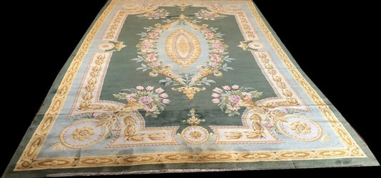 Antique 9’x 15’ English Chenille Rug with French Savannerie Design