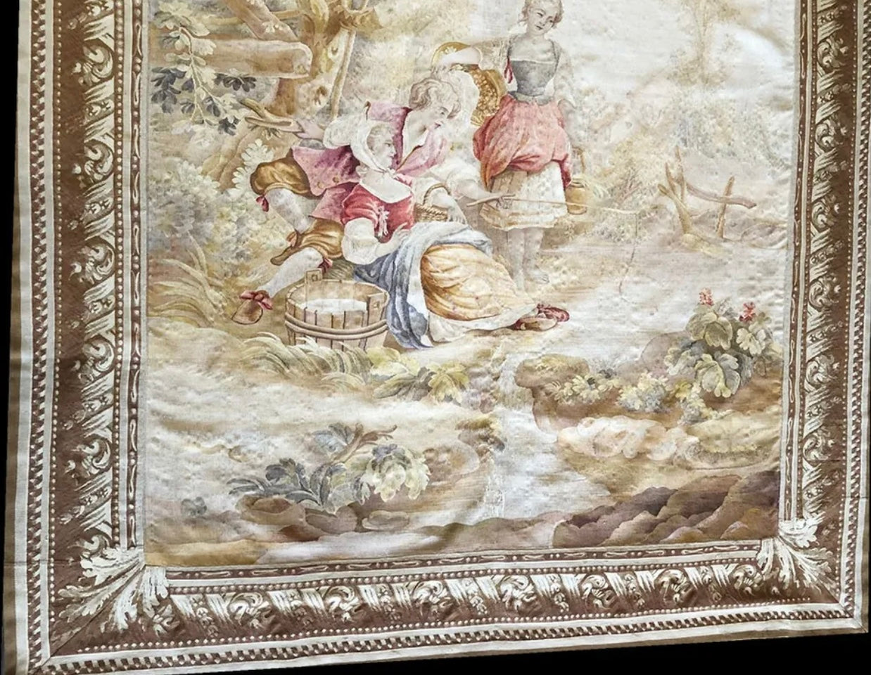 Antique 19th Century 100% Silk French Tapestry Vouveh Quality