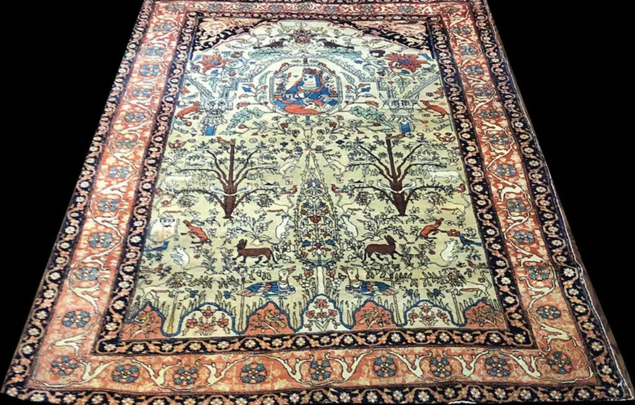 An Antique Rare Persian Pictorisl Ferahan Sarouk Rug “Queen Boran”