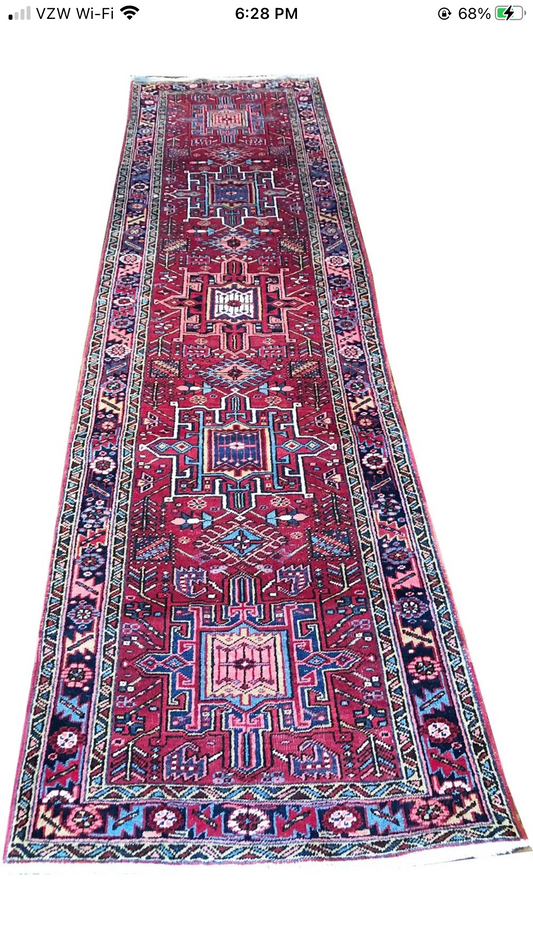 Antique Decorative 13’ Long Persian Heriz Hallway Runner Rug