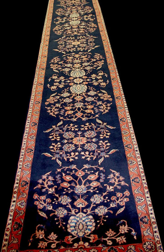 A Vintage 29’ Long Persian Sarouk Hallway Runner Rug