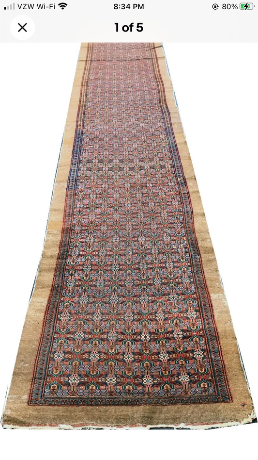 Antique 3’ x 16’ Persian Saran Hallway Runner Rug