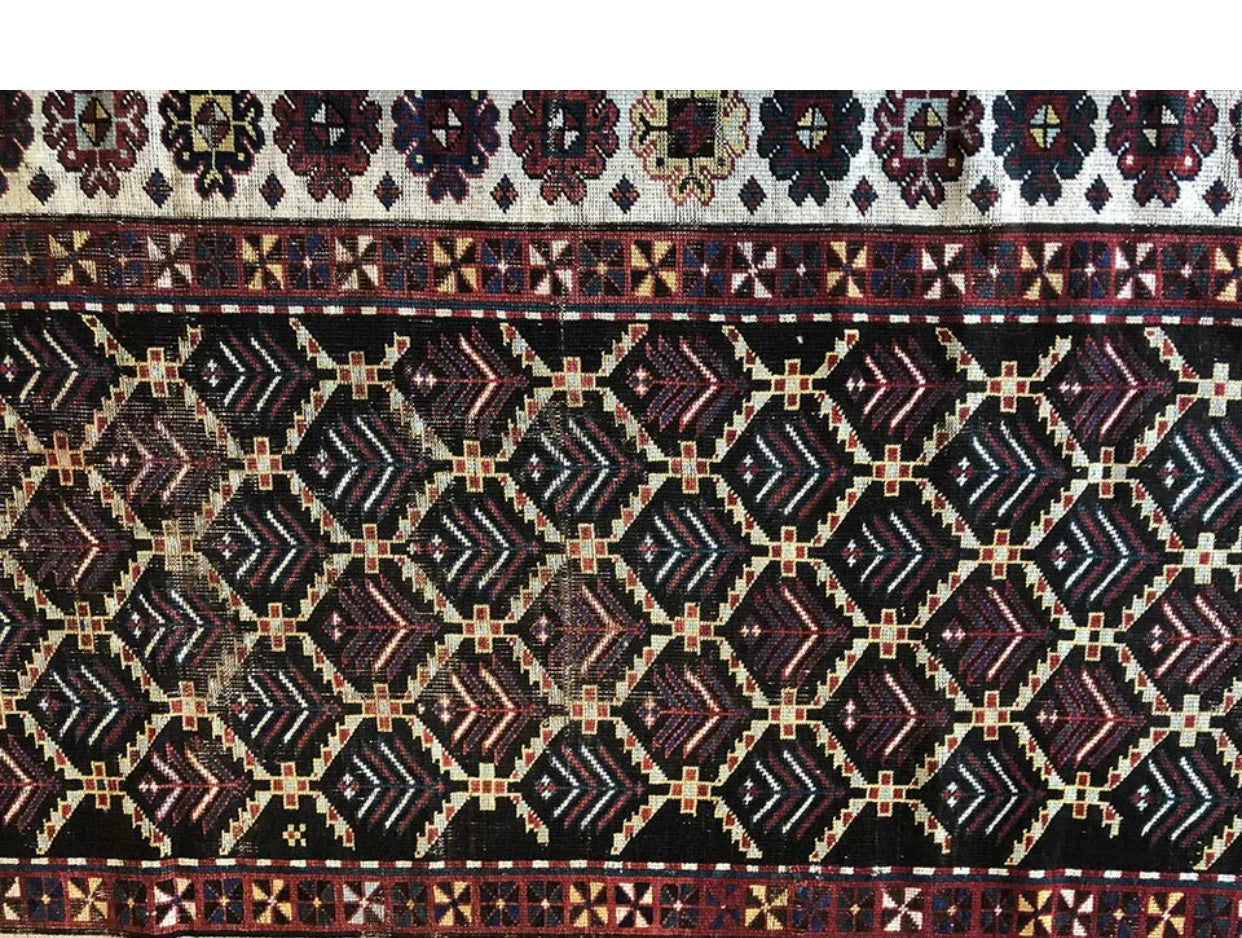 An Antique 14’ Long Worn Out Caucasian Gallway Runner Rug