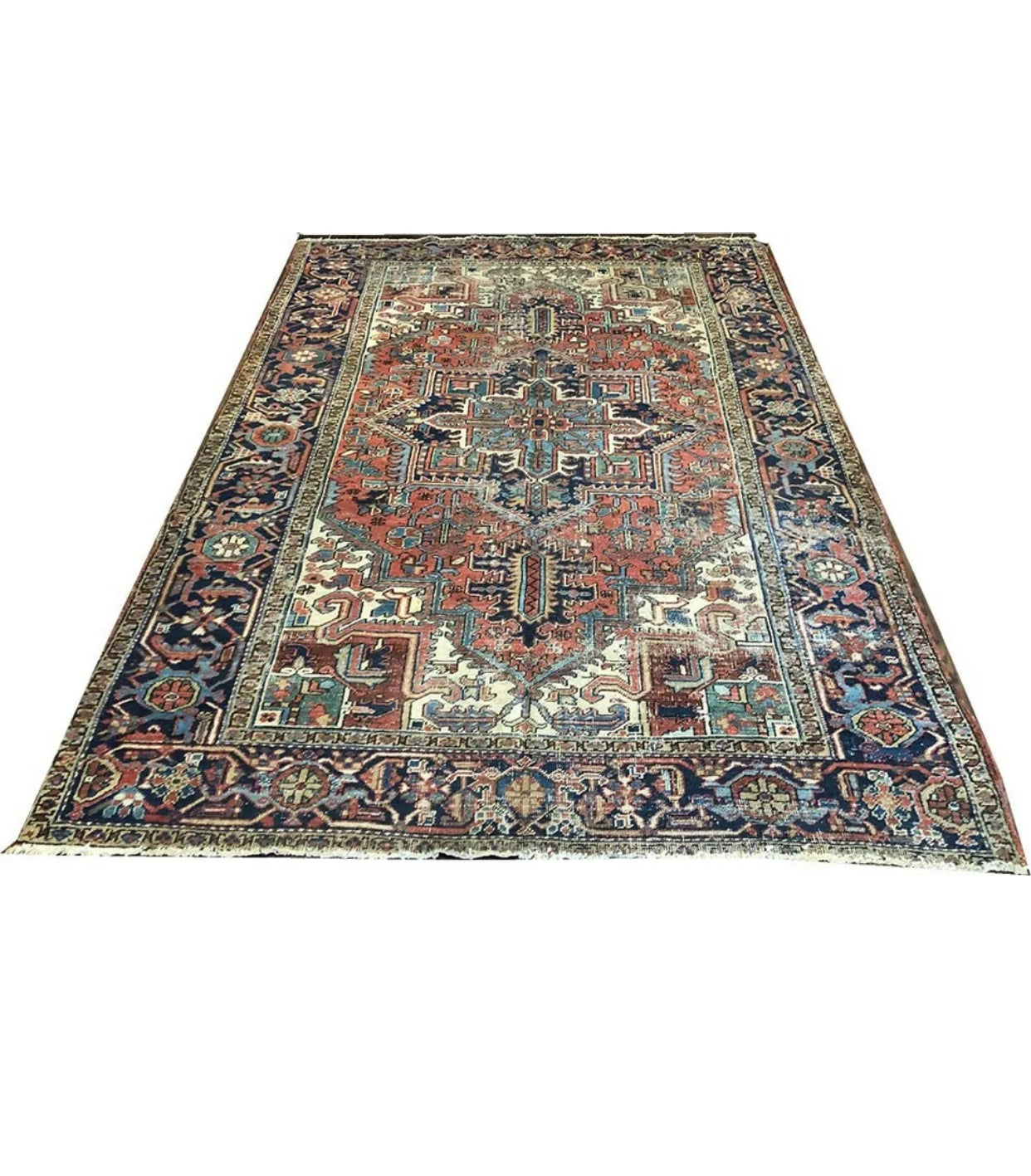 An Antique Rare 6’x9’ Worn Out Persian Heriz Rug