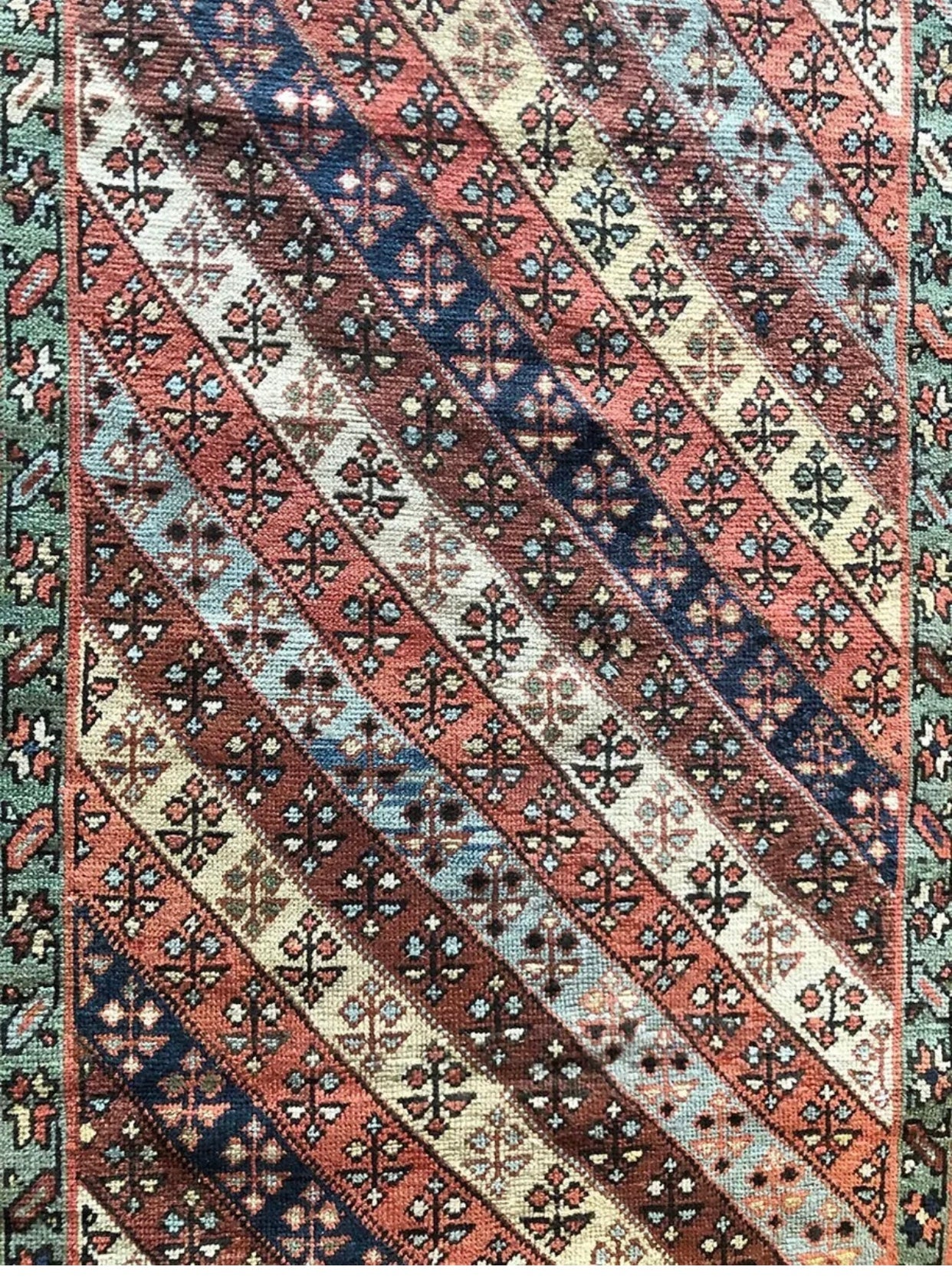 A Stunning Caucasian Gendjje 13’ Long Hallway Runner rug With. Striped Pattern”