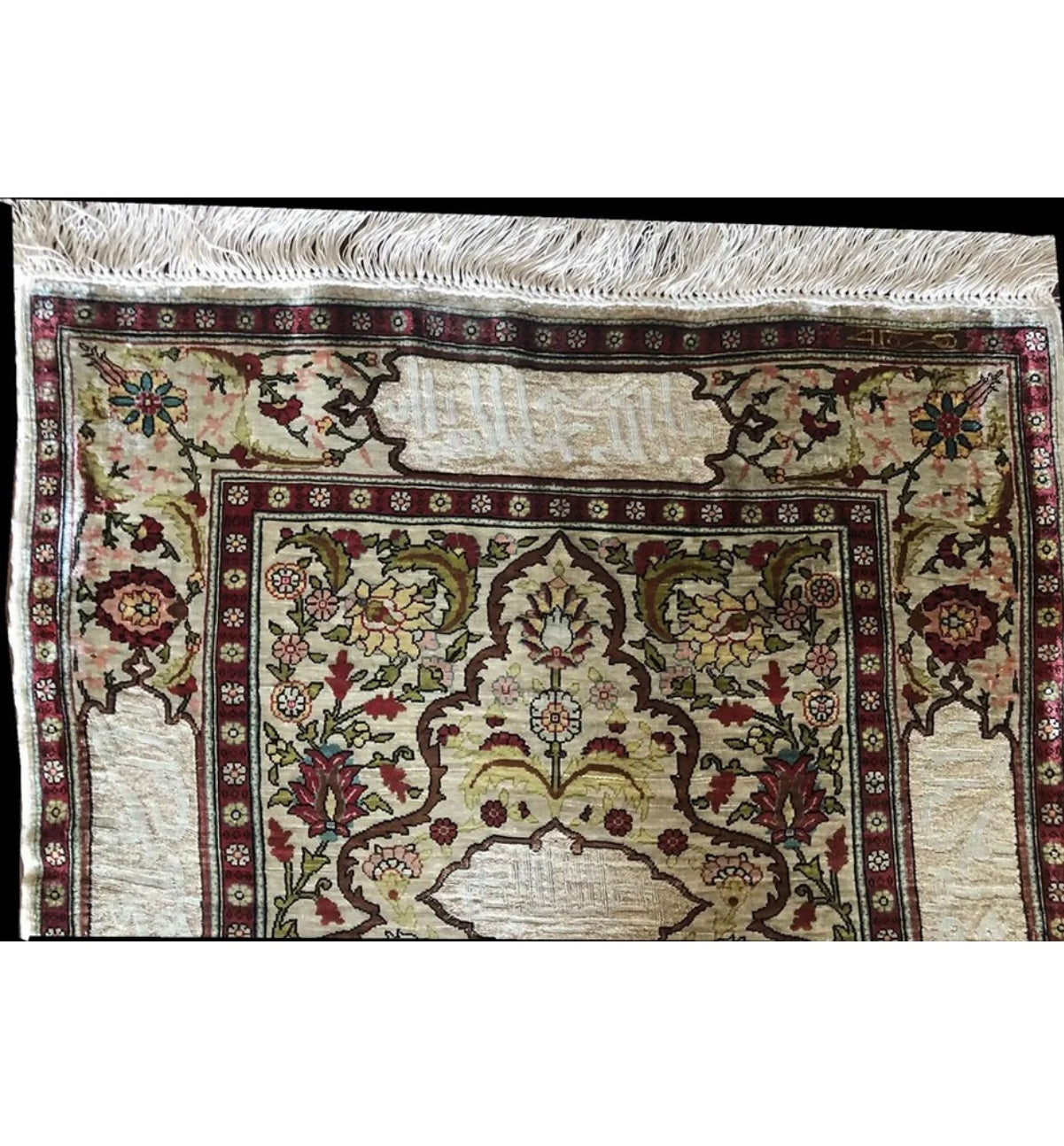 A Vintage Turkish Silk Hereke Rug With Metal Threds