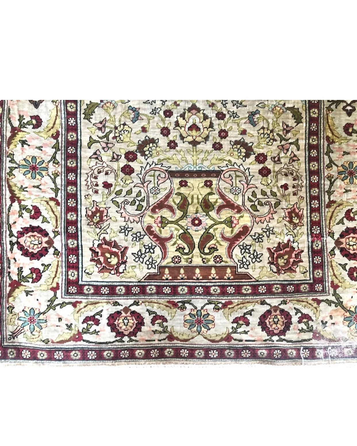 A Vintage Turkish Silk Hereke Rug With Metal Threds