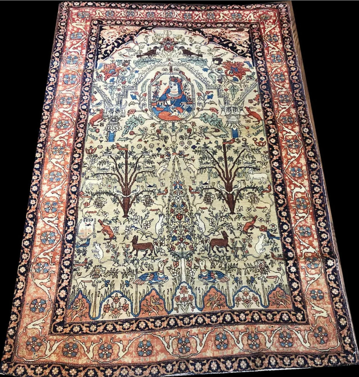 An Antique Rare Persian Pictorisl Ferahan Sarouk Rug “Queen Boran”