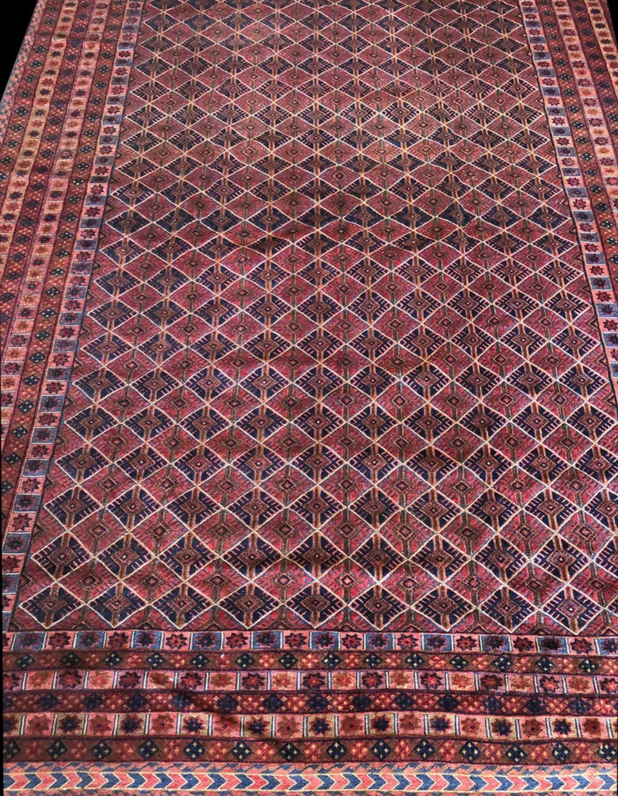 A Vintage Primitive & Tribal Geometric  Afghan Rug
