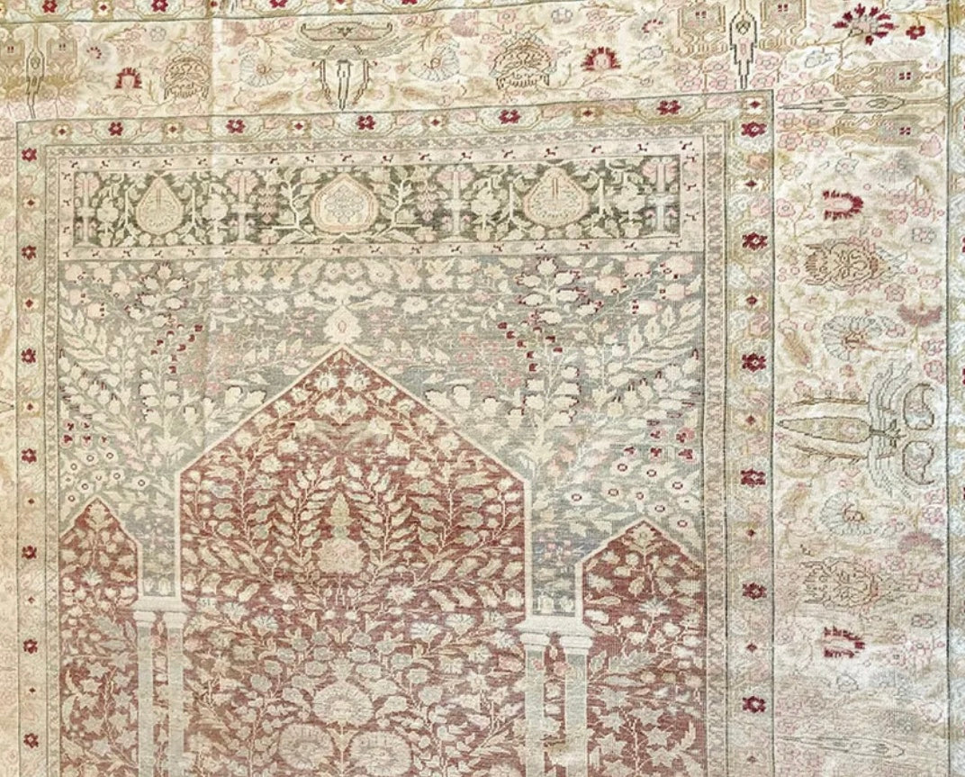 An Antique 100% Silk 6’ x 9’Turkish Keyseri rug