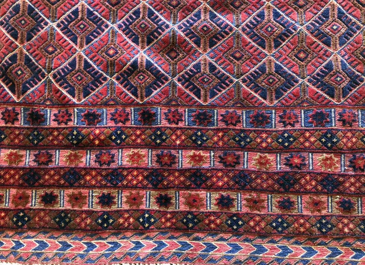 A Vintage Primitive & Tribal Geometric  Afghan Rug