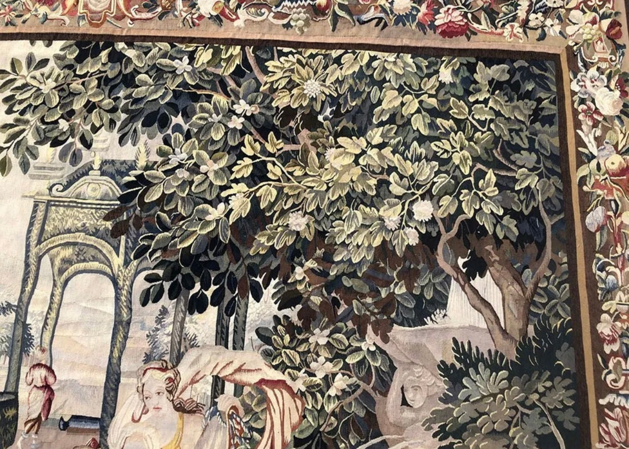 Antique 19th Century Silk & Wool French Tapestry