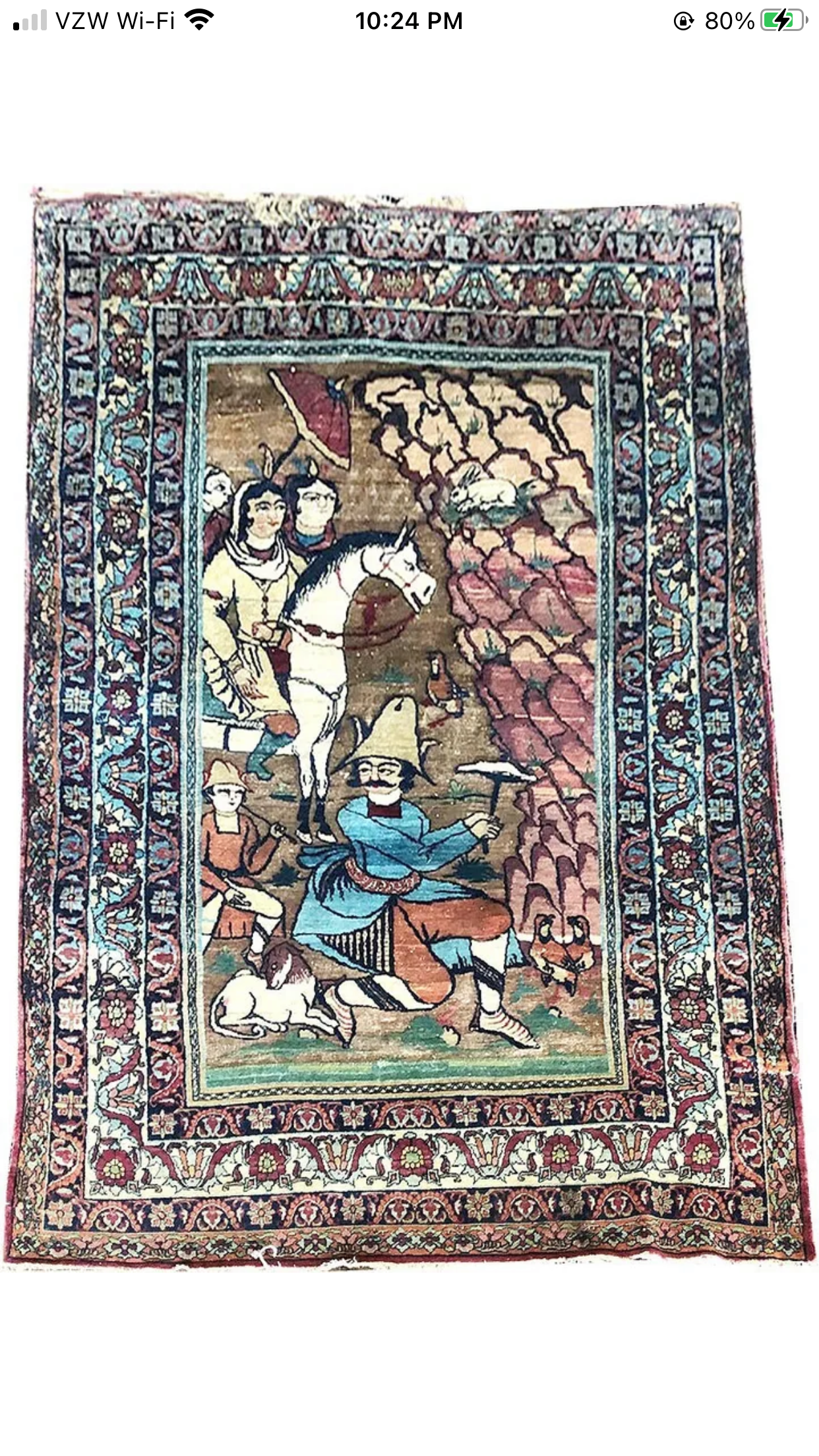 Antique Pictorial Shirin & Farhad Story Persian Lavar Kerman Rug