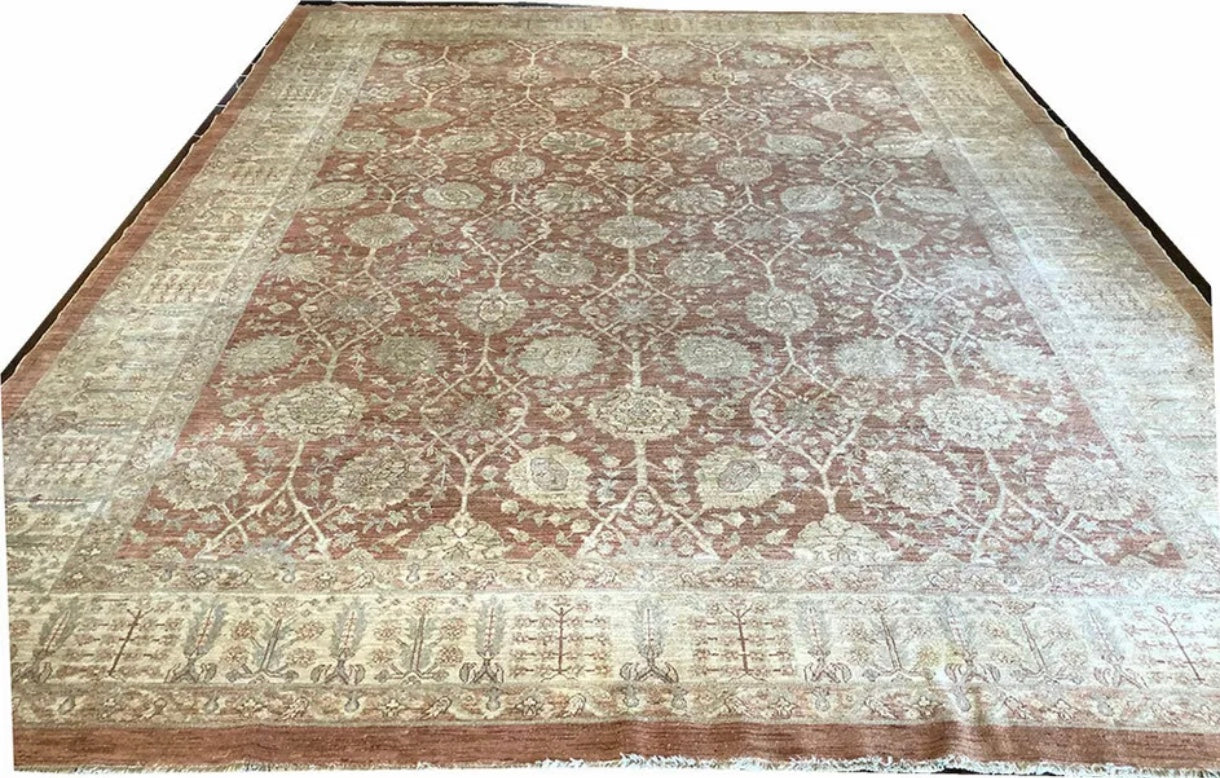 A Vintage Contemporary 11’x 14’ Panel Design Peshawar Rug