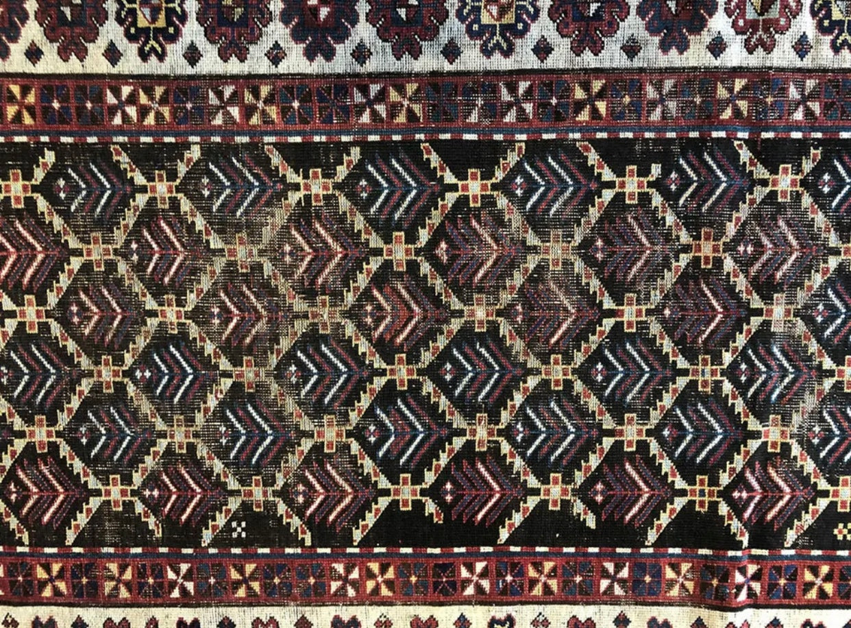 An Antique 14’ Long Worn Out Caucasian Gallway Runner Rug