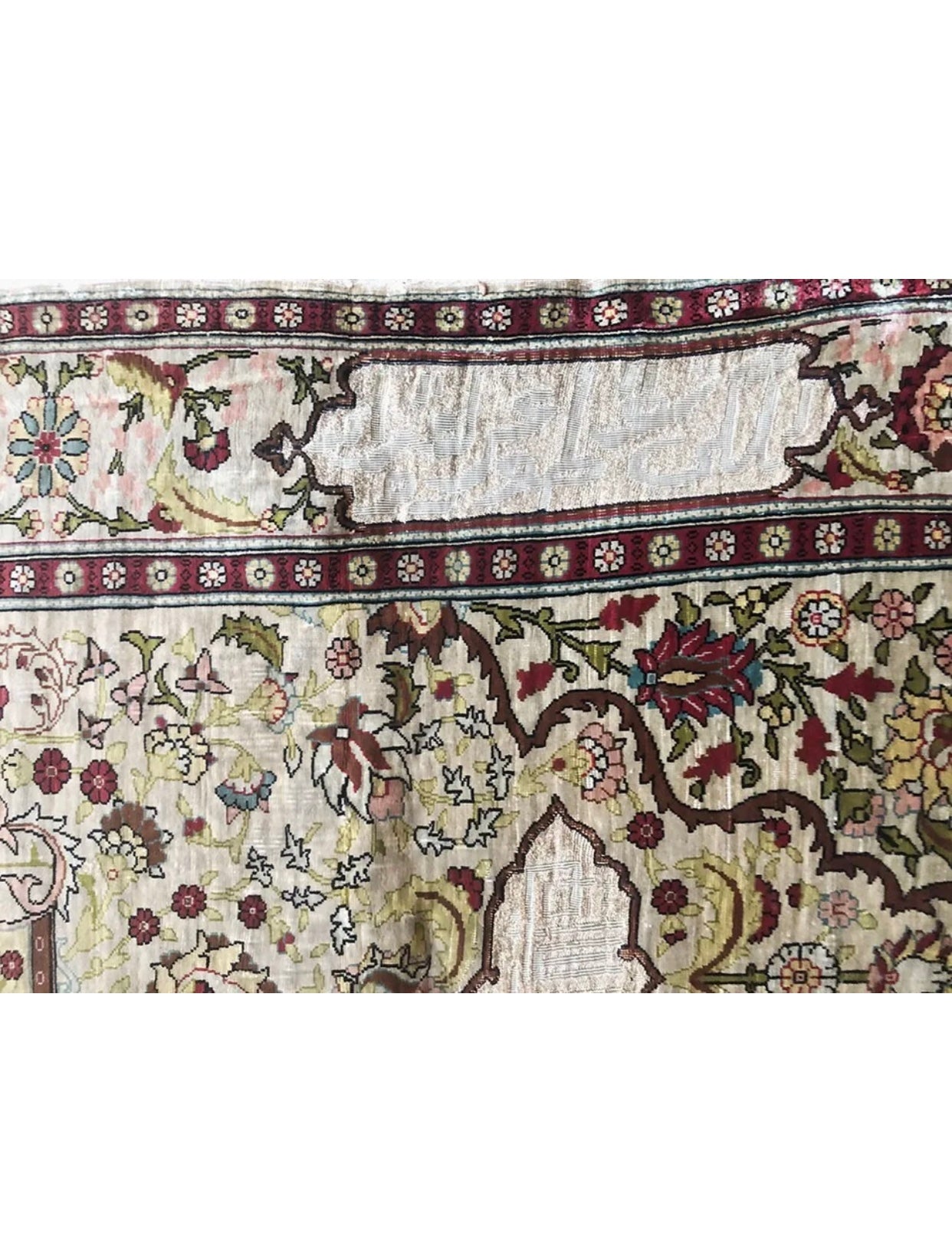 A Vintage Turkish Silk Hereke Rug With Metal Threds