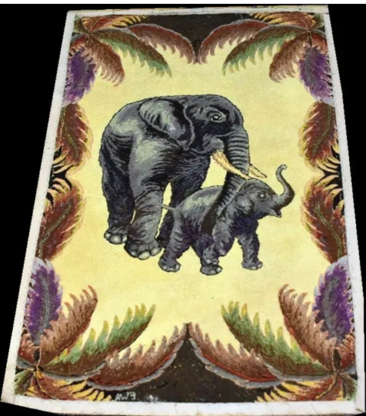 An Antique Signed Pictorial Folk Art American Hooked Rug “Elephent”