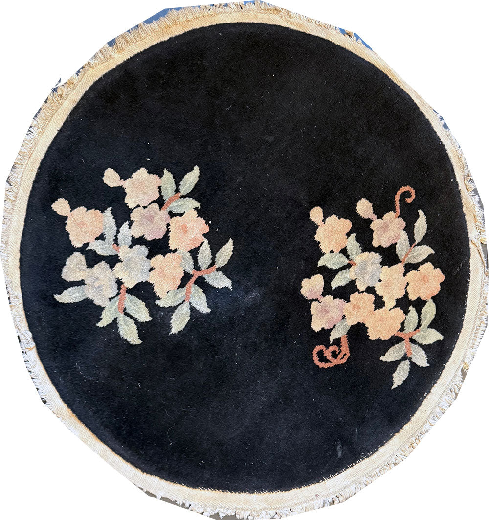 A Vintage 3' Round ABlack Ground Rt Deco Chinese Rug Rug Pro