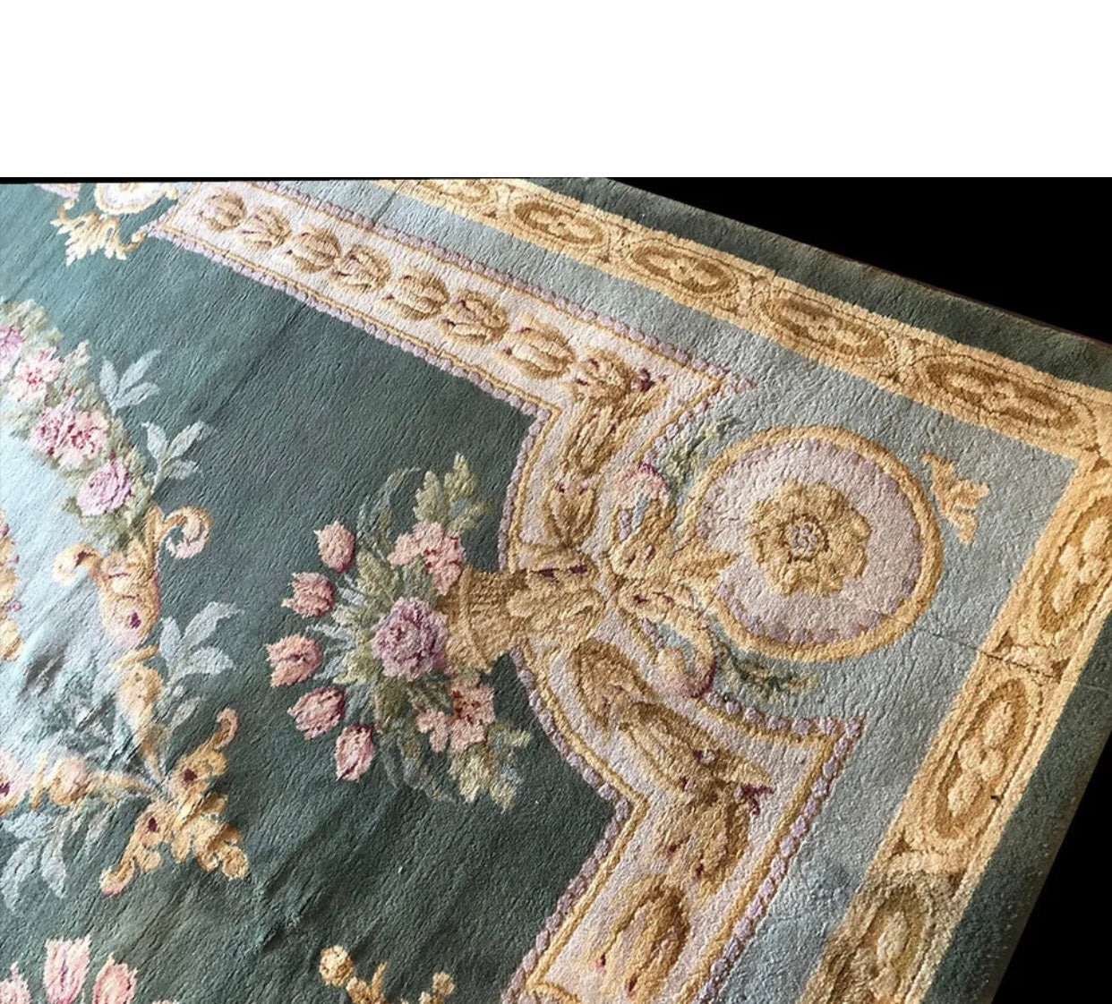 Antique 9’x 15’ English Chenille Rug with French Savannerie Design