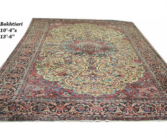 A Must See Antique Gold Ground Persian Bakhtiari Rug
