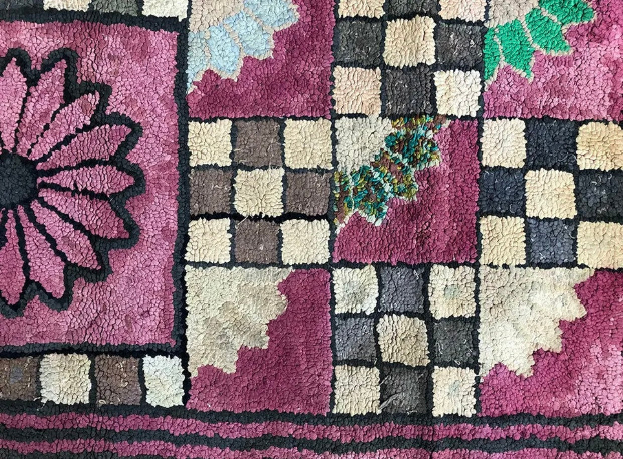 A Vintage Geometric Pattern American Hooked Rug Area Rug