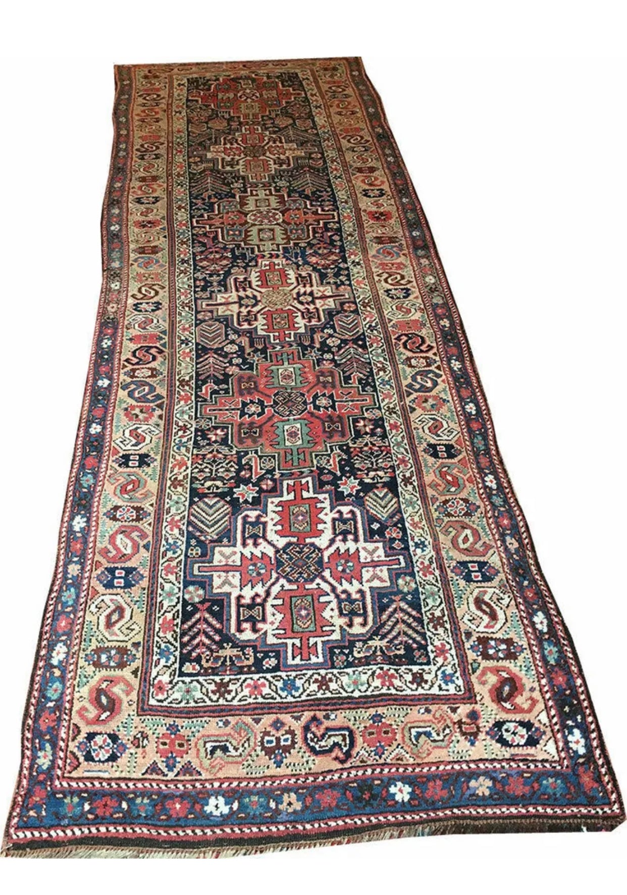 An Antique 12’ Long Persian tribal Kurdish Hallway Runner Rug