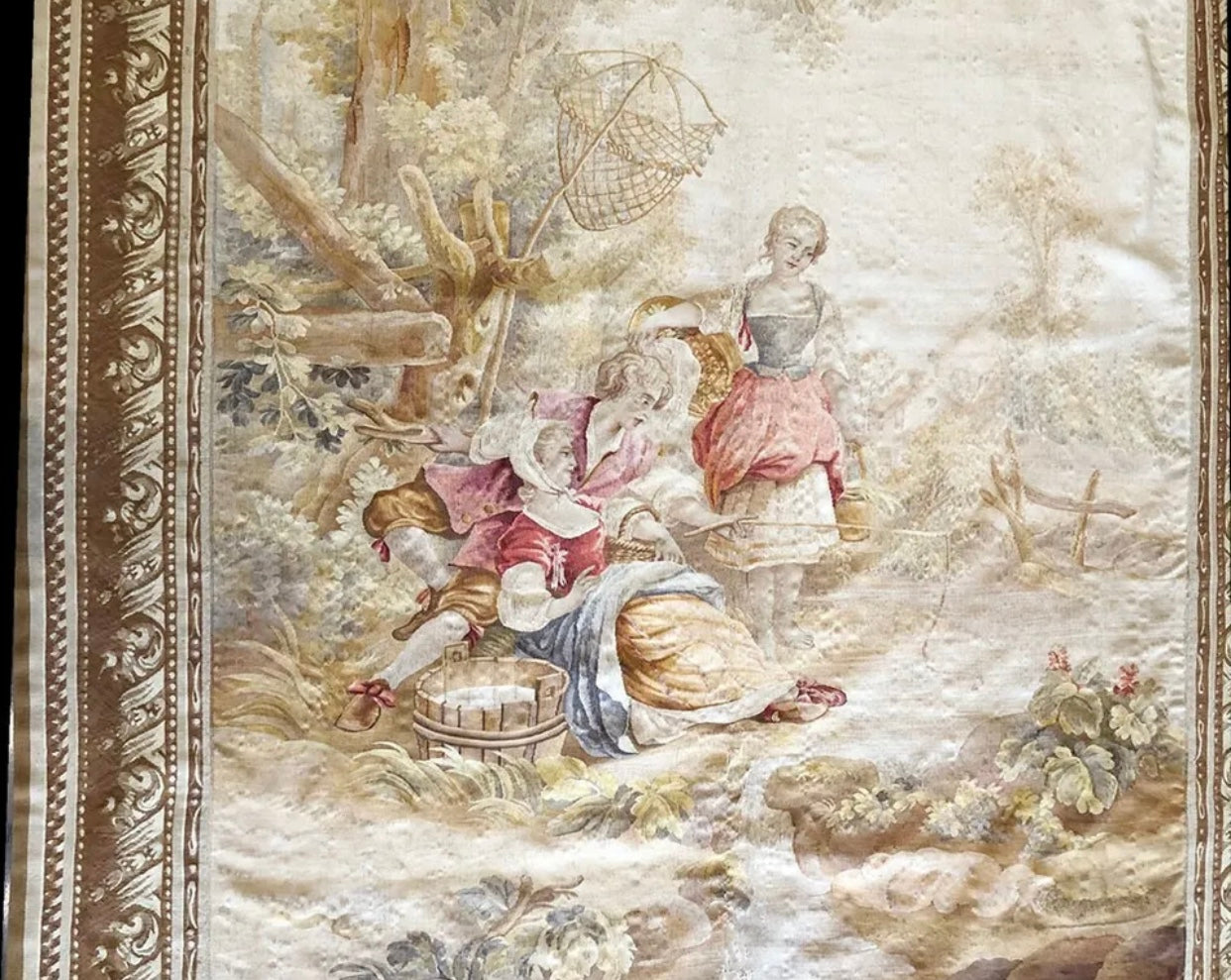 Antique 19th Century 100% Silk French Tapestry Vouveh Quality