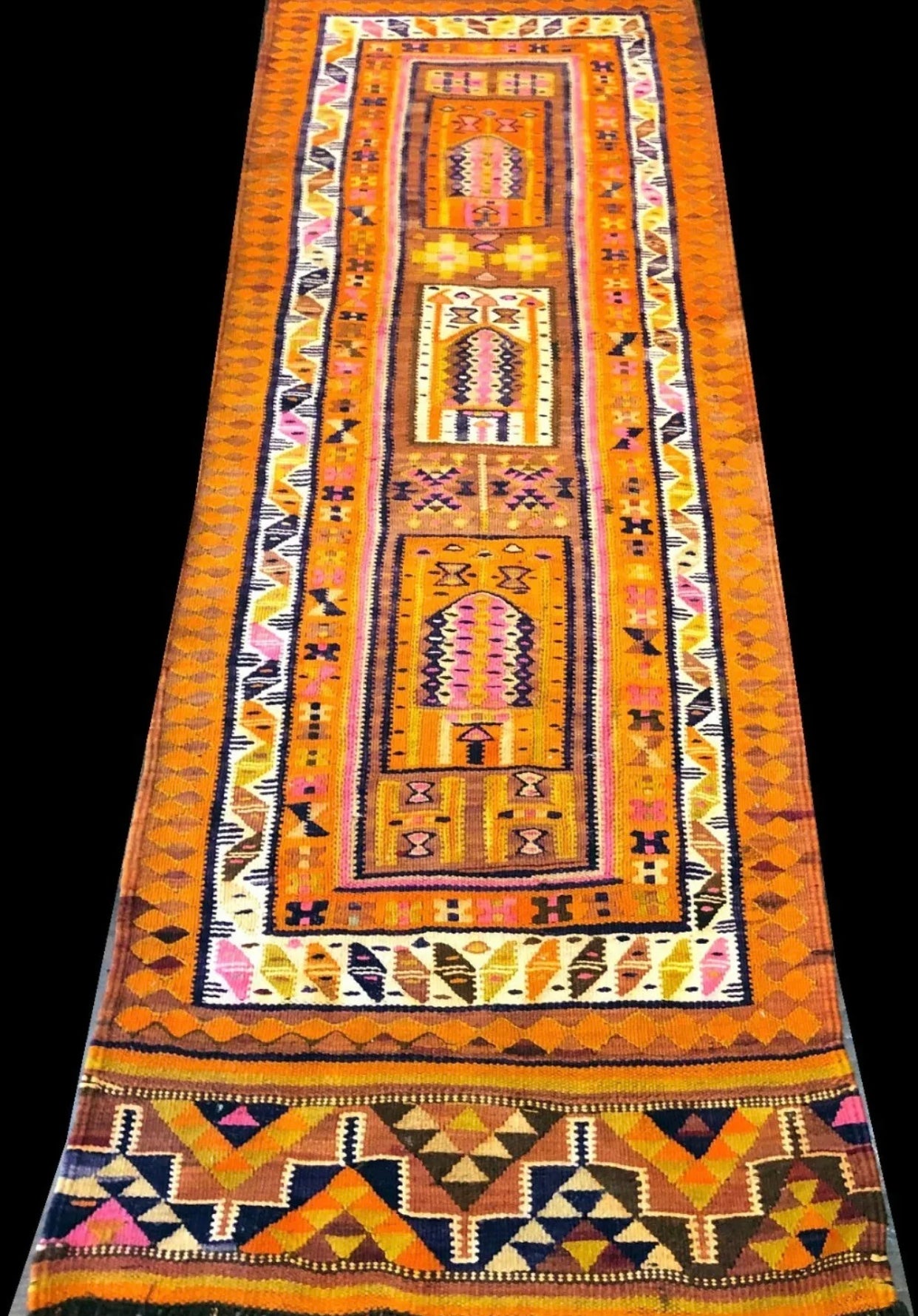 A Vintage Tribal Flat Weave Moroccan Runner Rug