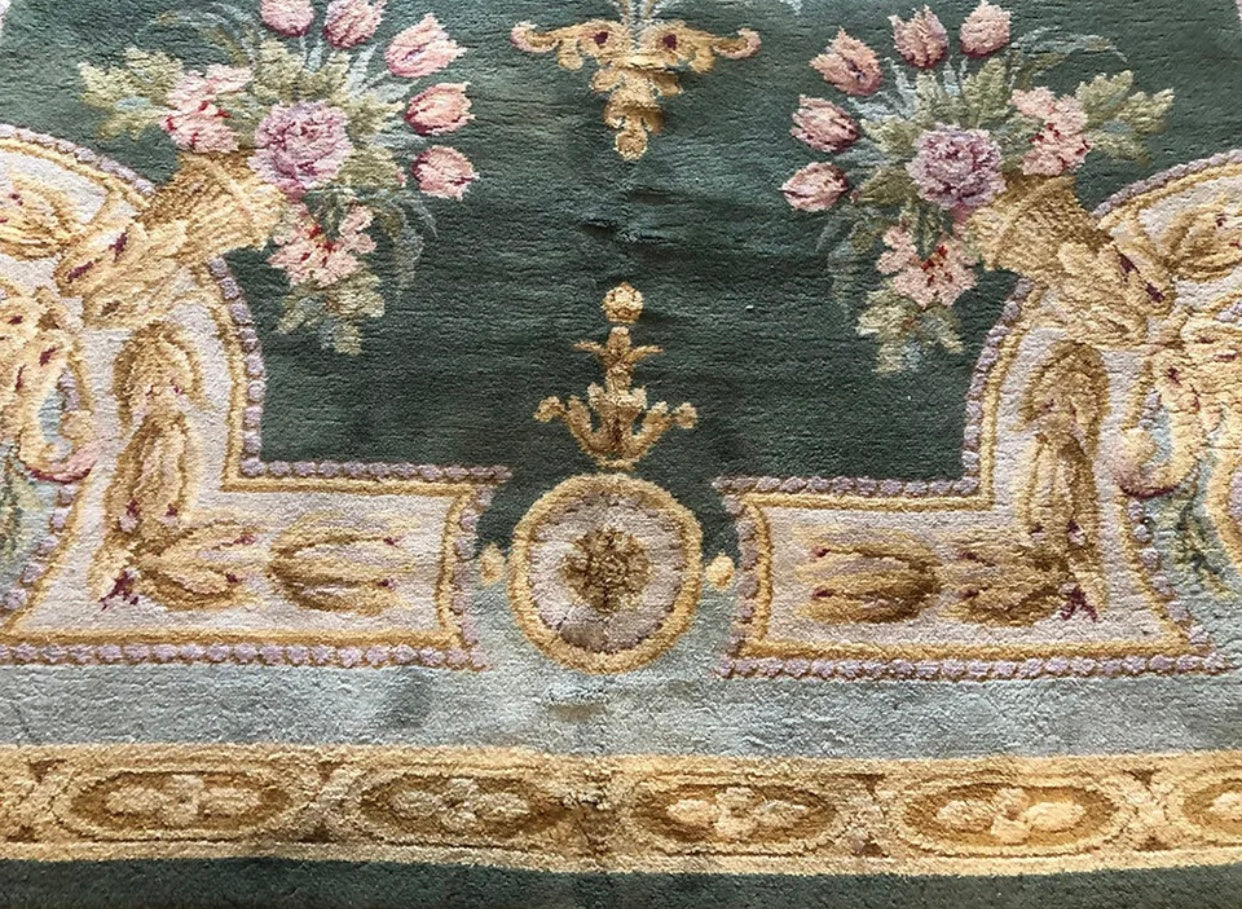 Antique 9’x 15’ English Chenille Rug with French Savannerie Design