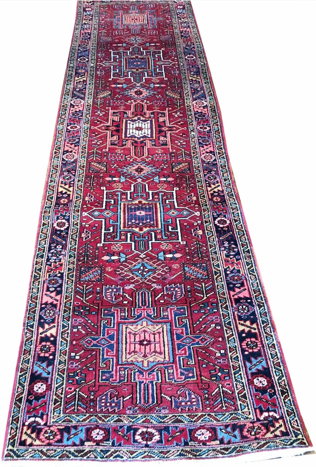 An Antique Decorative 11’ Long Hallway Runner Persian Heriz/ Karajej Runner